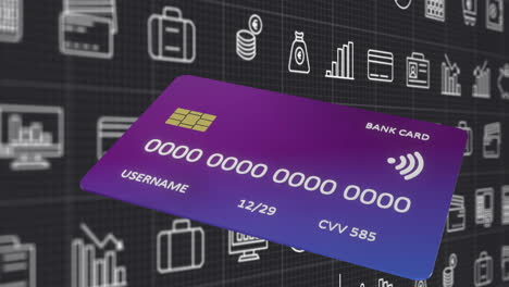 Animation-Von-Währungssymbolen-Und-Kreditkarten-Auf-Schwarzem-Hintergrund