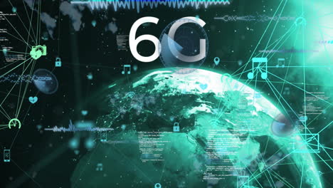 Animation-of-digital-data-processing-and-network-of-connections-over-globe-and-6g-text