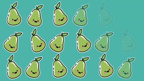 Animation-of-happy-pears-icons-on-green-background
