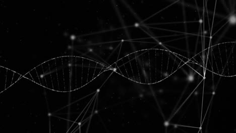 Animation-of-network-of-connections-over-dna-strand-on-black-background