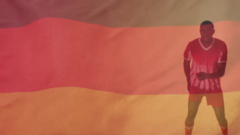 Animation-Der-Deutschen-Flagge-über-Einem-Afroamerikanischen-Footballspieler