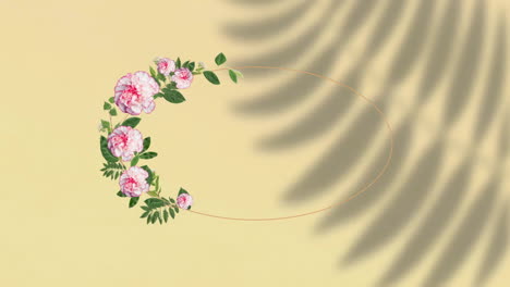Animation-of-flowers-and-shapes-with-copy-space-over-shadow-of-leaves