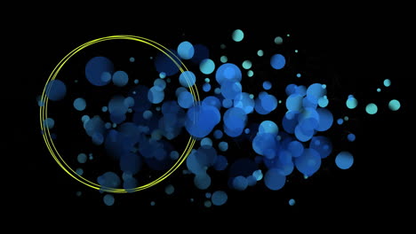 Animation-of-yellow-circles-and-blue-spots-over-black-background