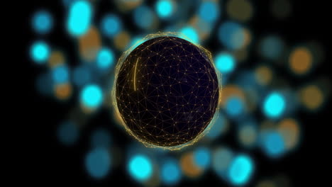 Animation-of-globe-with-connections-over-glowing-spots-of-light