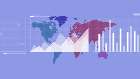 Animación-Del-Procesamiento-De-Datos-Financieros-Sobre-El-Mapa-Mundial-En-El-Mapa-Azul