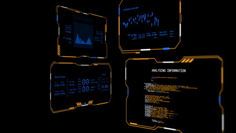 Animation-Der-Digitalen-Datenverarbeitung-Auf-Bildschirmen-Auf-Schwarzem-Hintergrund