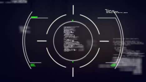 Animation-Des-Zielfernrohrscannens-Mit-Datenverarbeitung-Auf-Dunklem-Hintergrund