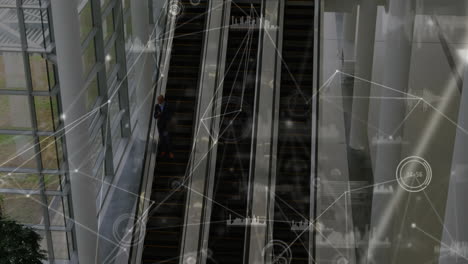 Animation-of-network-of-connections-with-data-processing-over-business-people-on-escalator