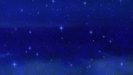 Animation-of-blue-stars-and-spots-moving-on-blue-background