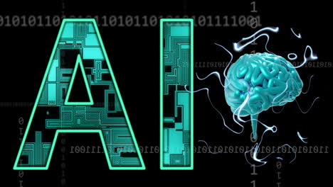 Animation-of-ai-text,-human-brain-and-digital-data-processing-over-black-background