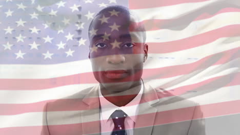 Animation-of-flag-of-usa-over-african-american-businessman