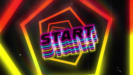 Animation-of-start-text-over-glowing-neon-tunnel-background
