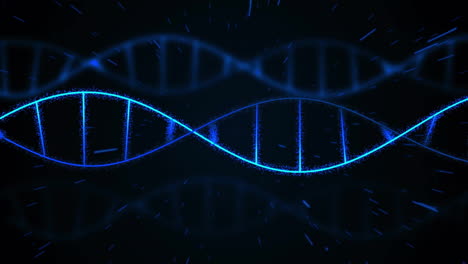 Animation-of-blue-trails-and-dna-strands-on-black-background