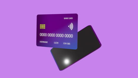 Animation-of-smartphone-and-credit-card-over-purple-background