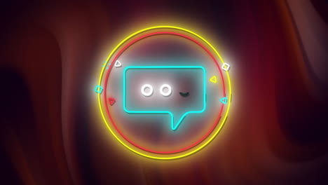 Animation-of-neon-speech-bubble-icon-over-glowing-light-trails-background