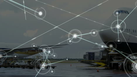 Animation-of-network-of-connections-over-airplane