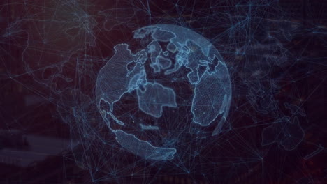 Animation-Des-Netzwerks-Von-Verbindungen-Mit-Dem-Globus-über-Der-Weltkarte