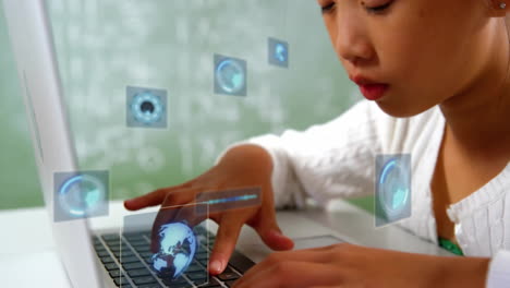 Animation-of-data-processing-with-scope-scanning-over-asian-schoolgirl-using-laptop