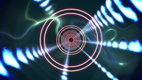 Animation-Eines-Digitalen-Tunnels-über-Sich-Bewegenden-Neonformen