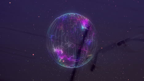 Animation-of-globe-of-shapes-over-white-spots