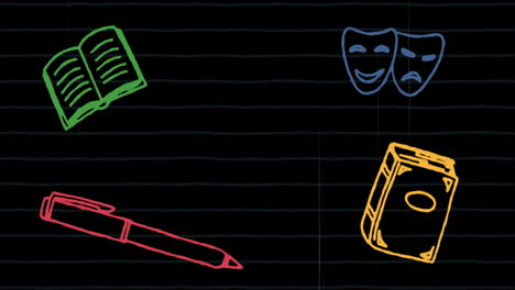 Animation-of-school-items-icons-on-black-background