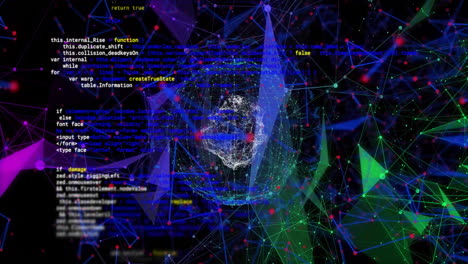 Animation-of-digital-data-processing-over-globe-with-connections-on-black-background
