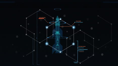 Animation-of-network-of-connections-with-rocket-blueprint-over-data-processing