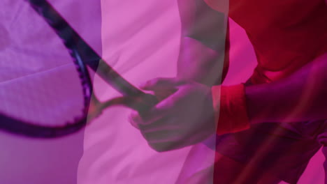 Animation-Der-Flagge-Frankreichs-über-Einem-Afroamerikanischen-Tennisspieler