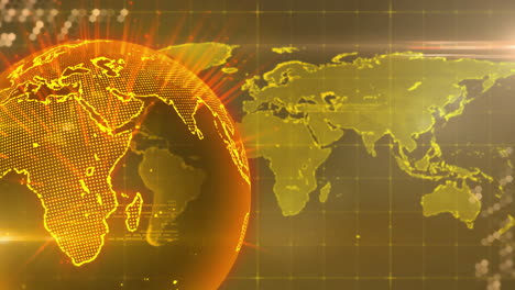 Animation-Eines-Gelben-Globus-Und-Einer-Weltkarte-über-Der-Datenverarbeitung