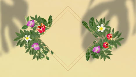 Animation-Von-Blumen-Und-Formen-Mit-Kopierraum-über-Dem-Schatten-Von-Blättern