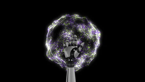 Animation-of-robot's-arm-globe-with-connections-and-data-processing-over-black-background