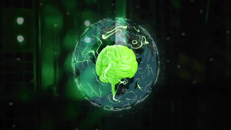 Animation-Des-KI-Gehirns-Und-Der-Datenverarbeitung-Auf-Einem-Globus-Hintergrund