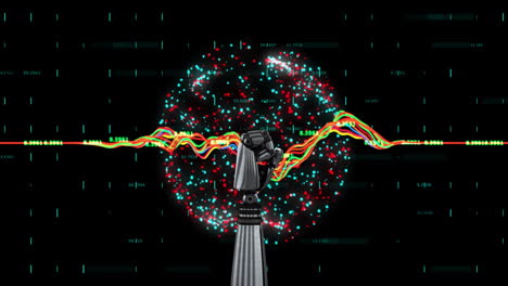 Animation-Eines-Roboterarmglobus-Mit-Verbindungen-Und-Datenverarbeitung-Auf-Schwarzem-Hintergrund