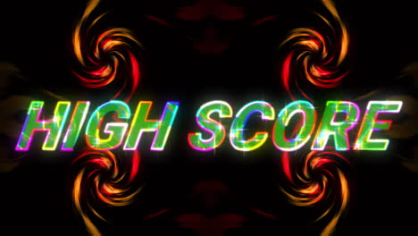 Animation-of-high-score-text-over-neon-pattern-background