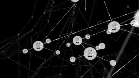Animation-of-network-of-connections-with-devices-icons-over-black-background