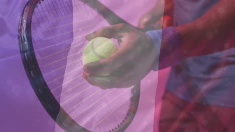 Animation-of-flag-of-france-over-african-american-male-tennis-player