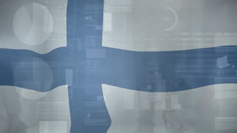 Animation-Der-Finanzdatenverarbeitung-über-Der-Flagge-Finnlands