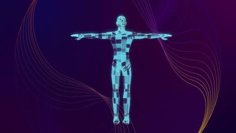 Animation-Eines-Rotierenden-Blauen-3D-Körpers-Und-Einer-Netzwerkstruktur-Auf-Dunklem-Hintergrund