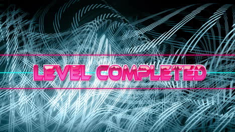 Animation-of-level-completed-text-over-neon-pattern-background