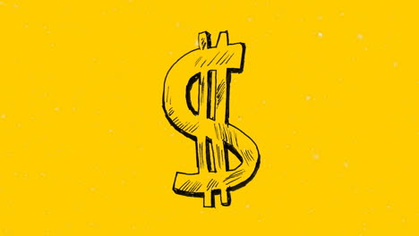 Animation-of-hand-drawn-black-outline-if-dollar-symbol-in-yellow-on-yellow-background