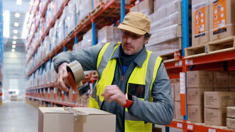 Warehouse-worker-looking-at-packages