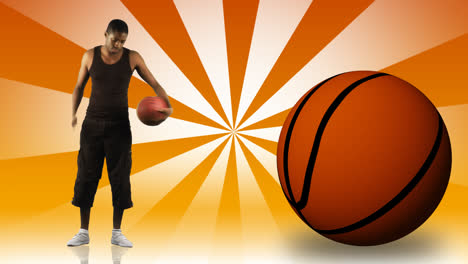 Animation-Eines-Afroamerikanischen-Jungen,-Der-Basketball-Spielt