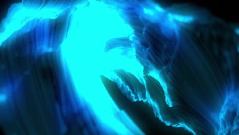 Animation-of-waves-of-blue-light-rotating-on-dark-background
