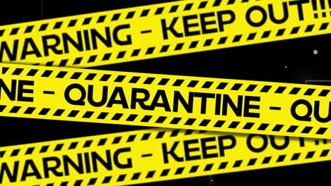 Animation-of-warning-quarantine-texts-on-tapes-on-black-background