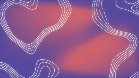 Animation-of-white-contour-lines-moving-over-orange-and-purple-blurred-background