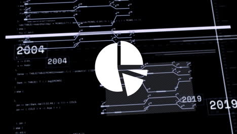 Animation-Der-Digitalen-Datenverarbeitung-Und-Kreisdiagramm-Auf-Schwarzem-Hintergrund