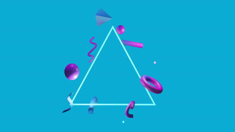 Animation-Von-Formen,-Die-Sich-über-Ein-Dreieck-Auf-Blauem-Hintergrund-Bewegen