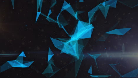 Animation-of-glowing-blue-3d-network-structures-moving-on-dark-background