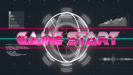 Animation-of-game-start-text-over-data-processing-on-black-background