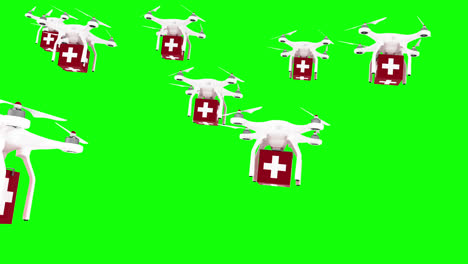 Digital-Generiertes-Bild-Von-Drohnen,-Die-Einen-Erste-Hilfe-Kasten-Tragen
